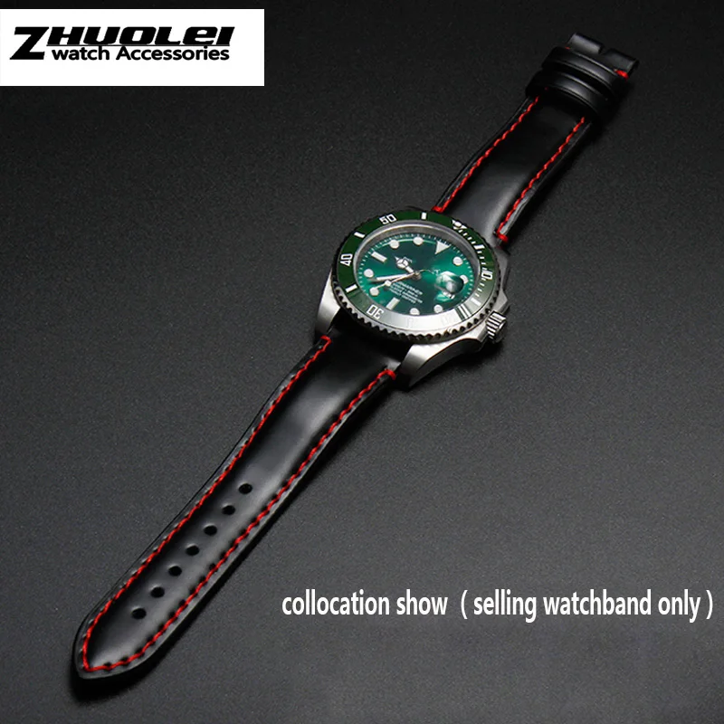 

high quality handmade cordovan watchband for men's brand Mechanical watch Horse hip genuine leather straps black blue 20mm 22mm