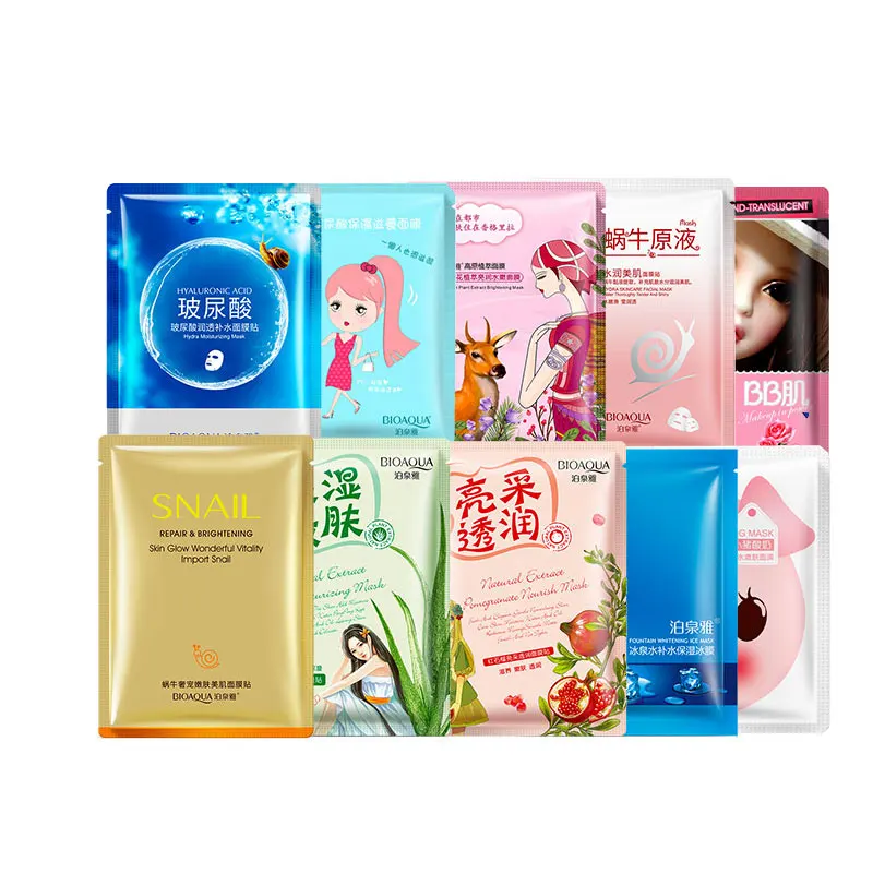 

BIOAOUA 30 Pieces Super Cost Effective Face Mask Lot Animal Snails Hyaluronic Acid Beauty Facial Mask Skin Care Makeup