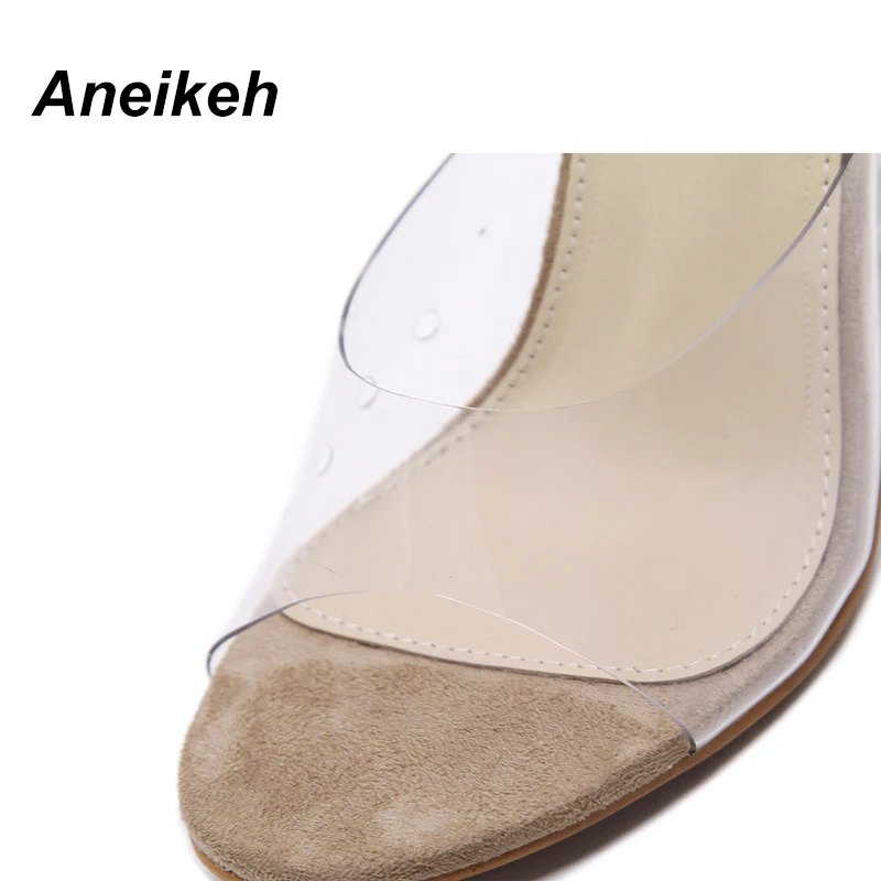 Aneikeh جديد النساء الصنادل البلاستيكية الكريستال كعب شفافة النساء مثير واضحة عالية الكعب الصيف الصنادل مضخات الأحذية حجم 41 42