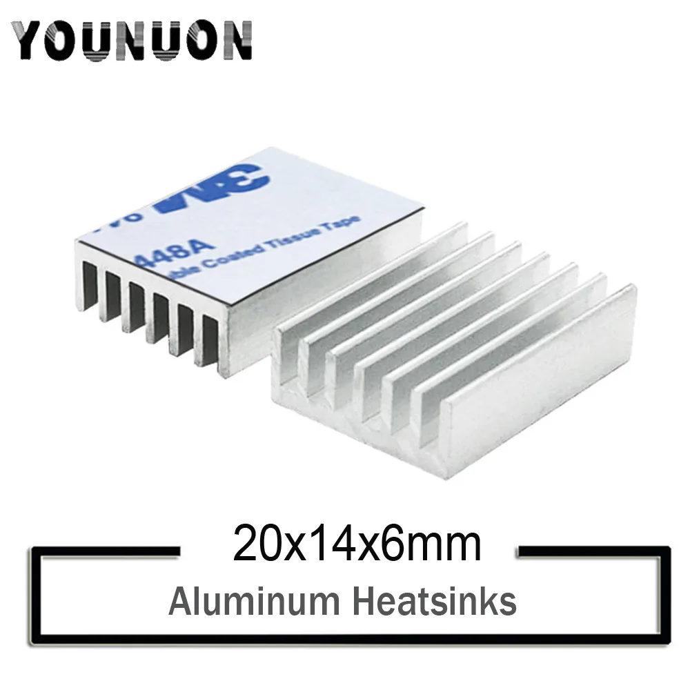 2Pcs YOUNUON Sliver 20x14x6mm Aluminum Heatsink for Chip CPU GPU VGA RAM IC LED Heat Sink Radiator Cooling with 3M Tape gdstime 100x28x6mm aluminum heatsink 100mm heat sink radiator for led electronic cooling cooler