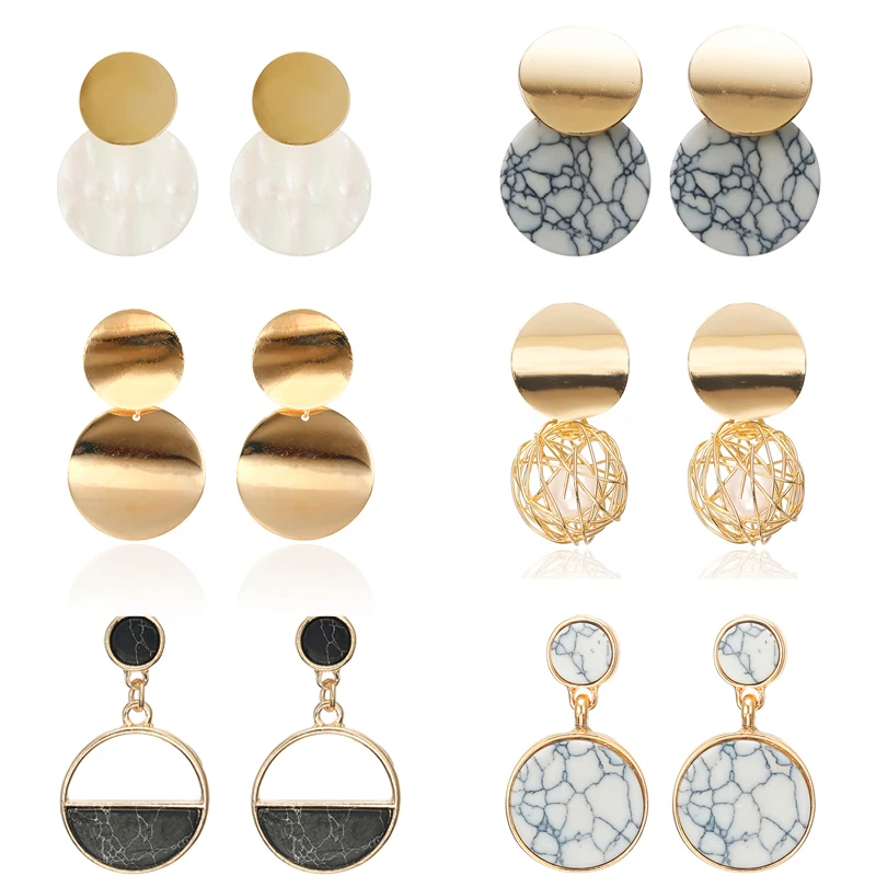 

Newest Fashion Geometric Earrings For Women Stone Earrings Simple Design Jewelry Wholesale Dropshipping Classical Circle Brincos