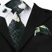 C-1214, черные мужские галстуки с принтом, квадратные запонки с карманами, дизайн, галстук в цветочек, мужские костюмы, брендовые жаккардовые галстуки