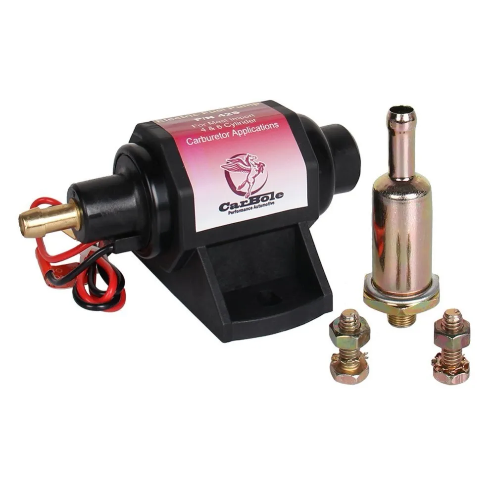 

CarBole Electric Gasoline Fuel Pump Universal 5/16 inch Inlet and Outlet 12V 1-2A 42GPH 2-3.5P.S.I. Operating Fuel Pressure