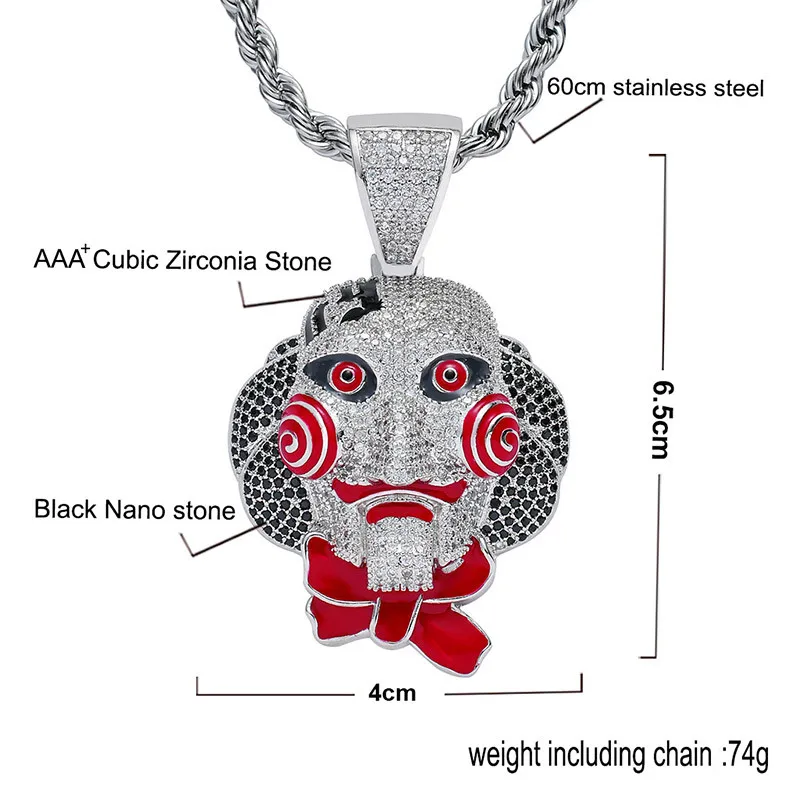 Страшное ожерелье с подвеской-маской, Новое поступление, модные хип-хоп ювелирные изделия, AAA кубический цирконий, Iced Out, мужское ожерелье