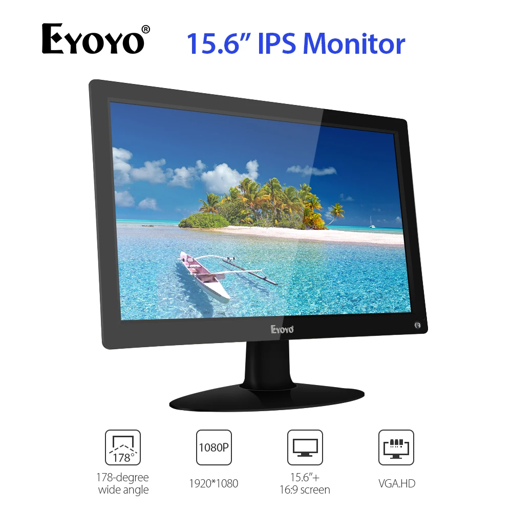 

Eyoyo 1920x1080 IPS LCD Big Screen 15.6" inch Monitor with HDMI/AV/VGA/BNC Input PC Monitor Security Monitor VESA 75 Wall Mount