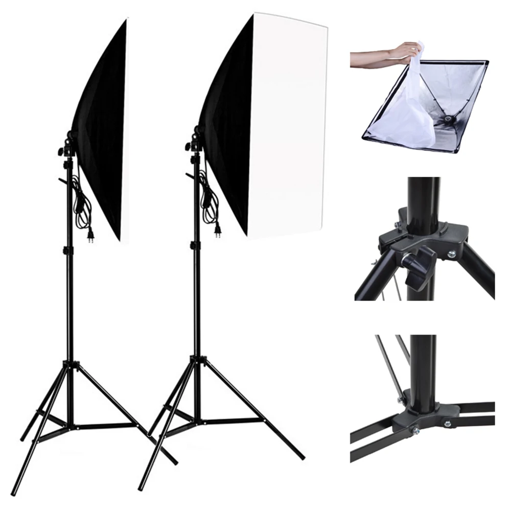 

Photo Studio Kit 2 PCS 2m Light Stand Triposd + 2 PCS 50*70CM Photography Studio Wired Softbox with E27 Socket Lamp Holder