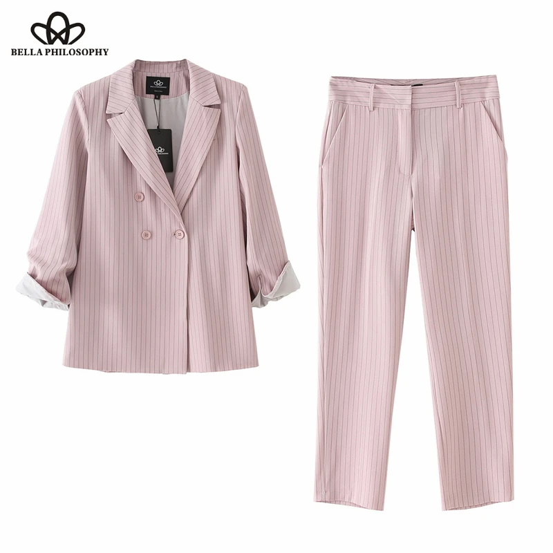 Women Spring Summer Striped Pink Blazer Thin Jacket Turn Down Collar Female Blazer Casual office Ladies Suit Wonder Store