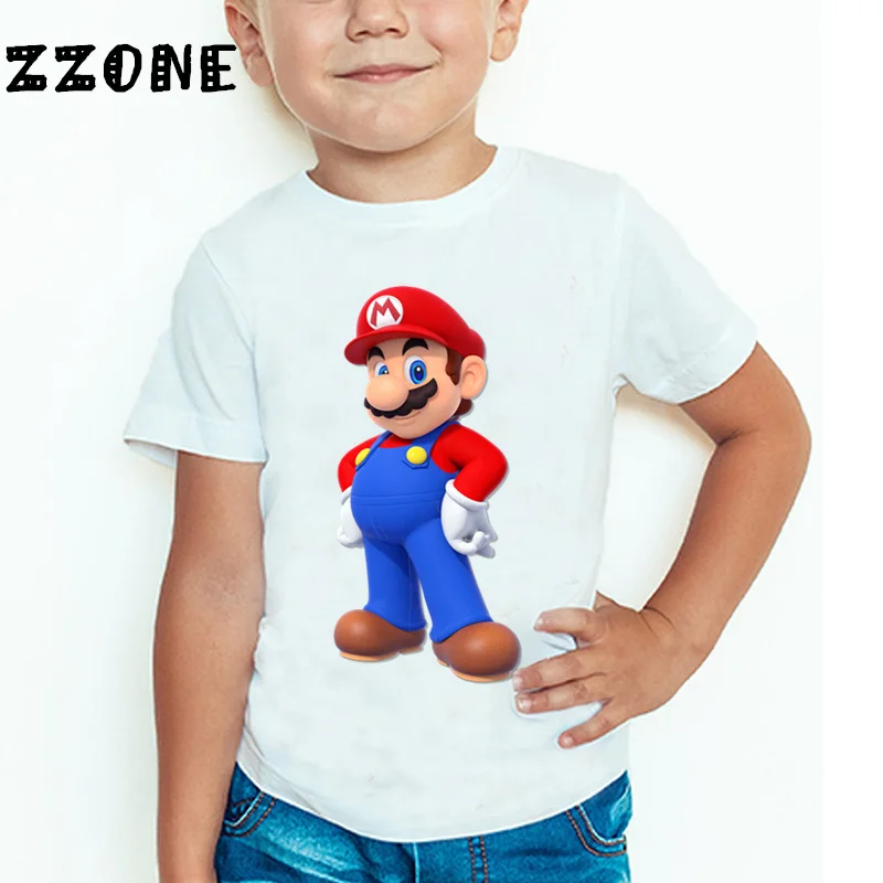 Модная футболка для маленьких мальчиков и девочек с героями игры «Супер Марио» детские летние топы с короткими рукавами, детская одежда ooo5185 - Цвет: whiteE