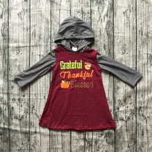 Осенне-зимняя одежда с капюшоном для маленьких девочек на День Благодарения; детская одежда в бордовую полоску с надписью «grateful thankful blessed»; хлопковый бутик с тыквой