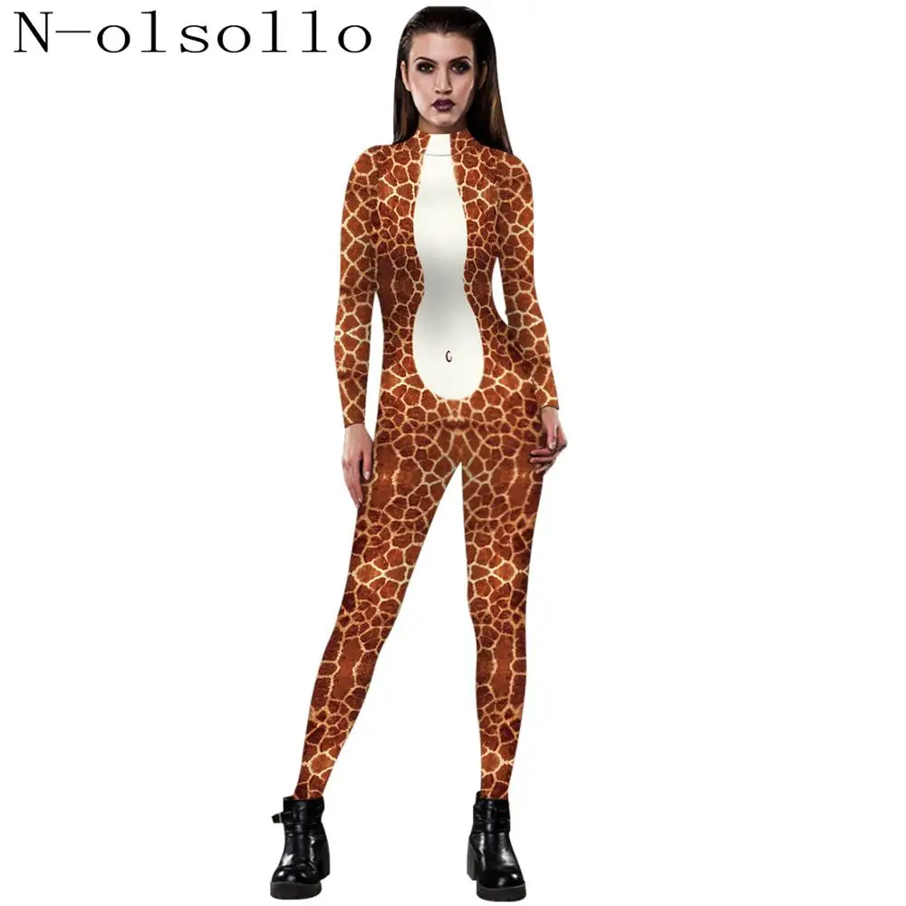 

N-olosllo Giraffe/Sika deer/Tiger/Snake/Dragon Cosplay Jumpsuits Women Rompers Polyester/Spandex Sporting Playsuits Gymn Overall