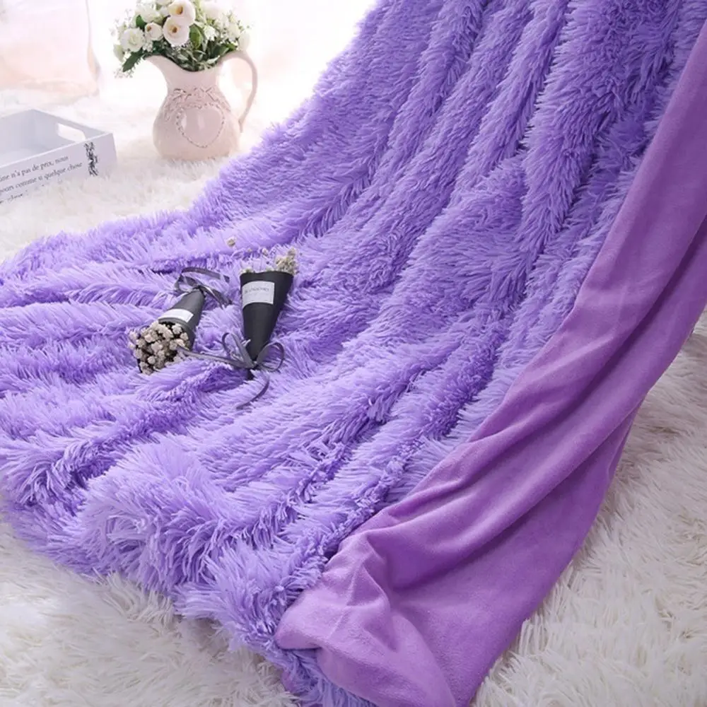 2 м мягкое меховое покрывало, длинное мохнатое пушистое теплое элегантное уютное покрывало с пушистой шерпой, покрывало для кровати, дивана, одеяло для девочки Dreamlike - Цвет: purple