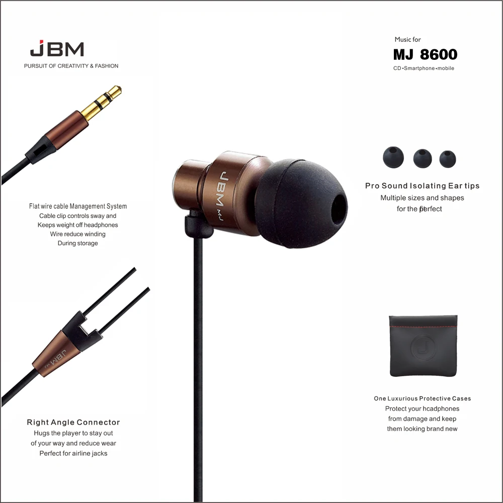 JBM MJ8600 профессиональные наушники-вкладыши для телефона MP3 стерео Бас Наушники Проводная гарнитура