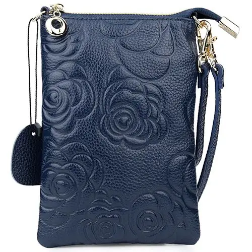 Новое поступление, женские сумки через плечо с вышитыми розами, гарантированные премиум класса, натуральная кожа, Вертикальный стиль, женские сумки для мобильного телефона - Цвет: Royal Blue