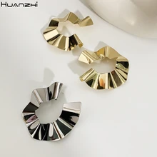 HUANZHI, дизайн, Корейская индивидуальность, мода, Круглый Круг, металлические блестки, большие золотые серьги для женщин, вечерние, подарки