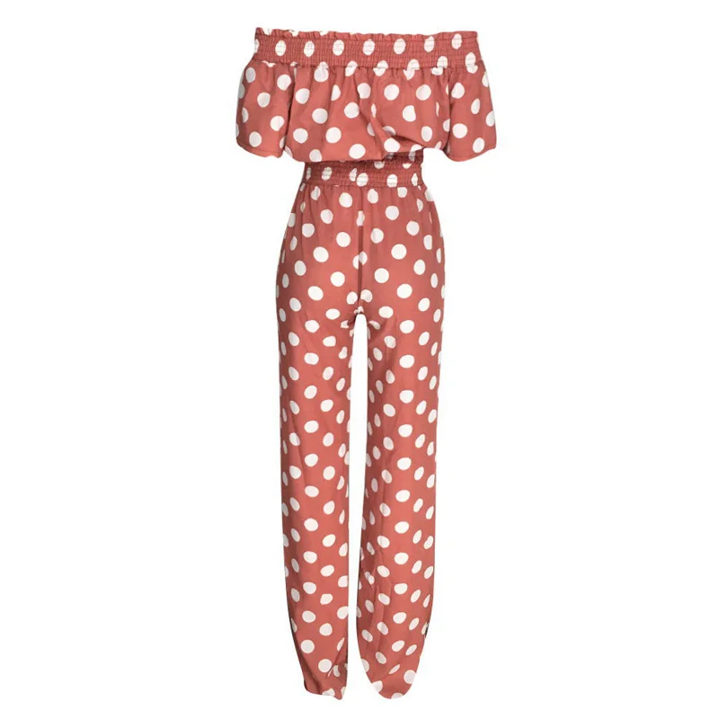 co ord sets Women Summer Sexy 2 Pieces Outfits Polka Dot Printed Off Shoulder Crop Top and High Waist Long Pants Elegant Streetwear Workwear matching lounge set