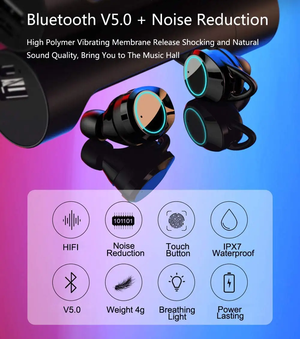Samload Bluetooth 5 Earphones Wireless Stereo Headphones IPX7 Waterproof Cordless Headset with charger box For Most Smart Phone