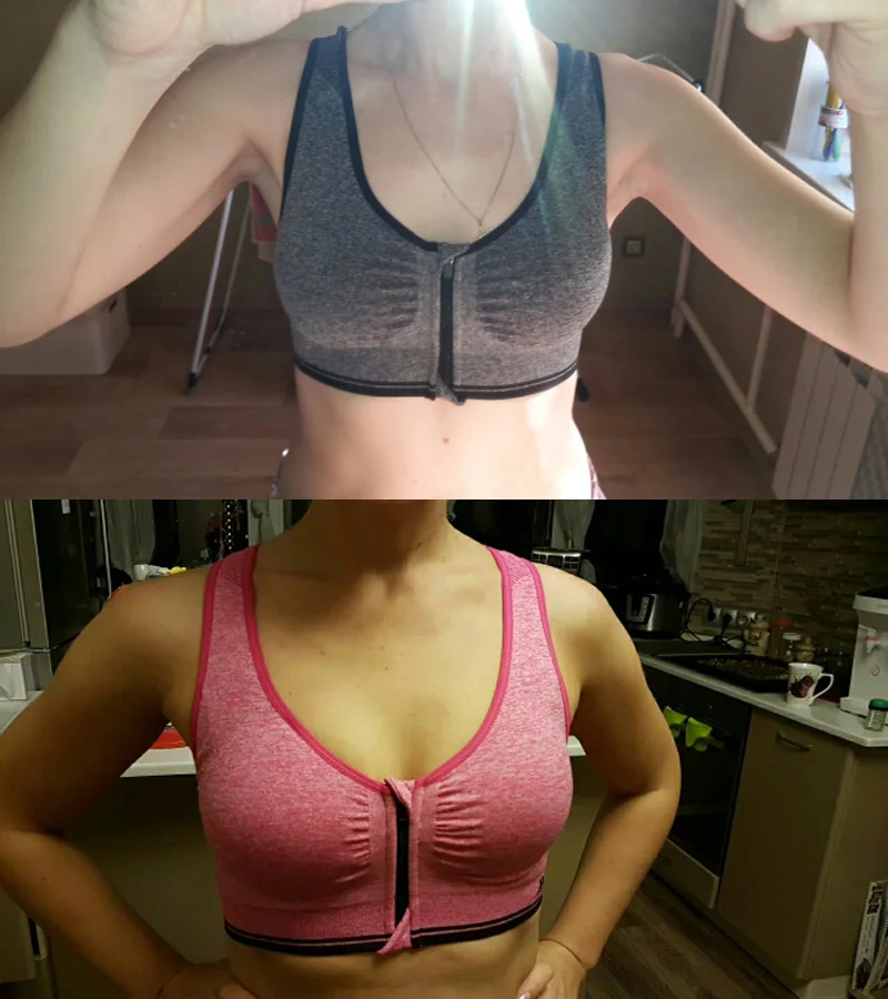 Women Plus Size M-3XL Push Up Front Zipper Sports Bra Fitness Padded Yoga Tops