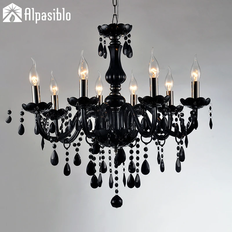 

K9 crystal chandelier light fixtures ceiling lustre para quarto Black 8 arms Led Chandelier For Living room Bedroom