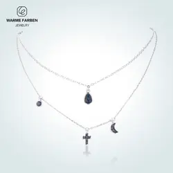 Богемное многослойное колье ожерелье s для женщин модная Серебряная Геометрическая подвеска из циркониевых кристалов цепи с амулетом