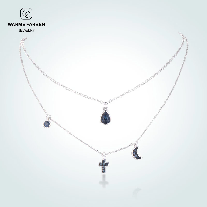 

Bohemian Multi layer Necklaces For Women Fashion Sliver Geometric Zircon Crystal Pendant Charm Chains Choker Necklace Jewelry
