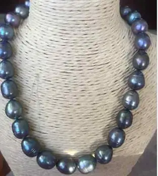 

stunning baroque 10-11mm tahitian peacock blue pearl necklace 18inch 14k