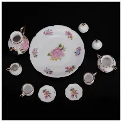 8 шт. Dollhouse Миниатюрные столовая посуда фарфор Чай комплект Блюдо плиты Кубок-розовый