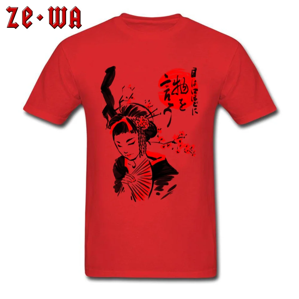 Round Collar Geisha 100% Cotton Men's T-shirts Normal Short Sleeve Tops & Tees New Coming Funny Tops T Shirt Wholesale Geisha red