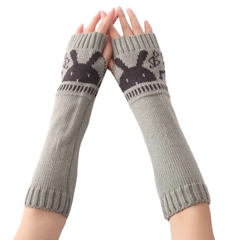 Женские модные трикотажные рукава без пальцев зимние перчатки мягкие теплые миттен4