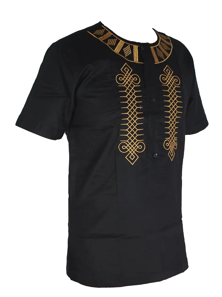 Wedding Wear African Clothes Men`s Dashiki Tunic Tops Africa Ethnic Riche Embroidery Short Caftan Attire