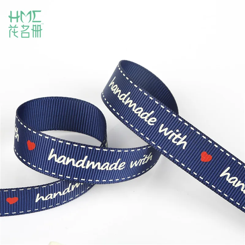 Ribbon 3/5 Yards White/Pink/Navy Hand made Letter Printed Grosgrain Satin For DIY Crafts