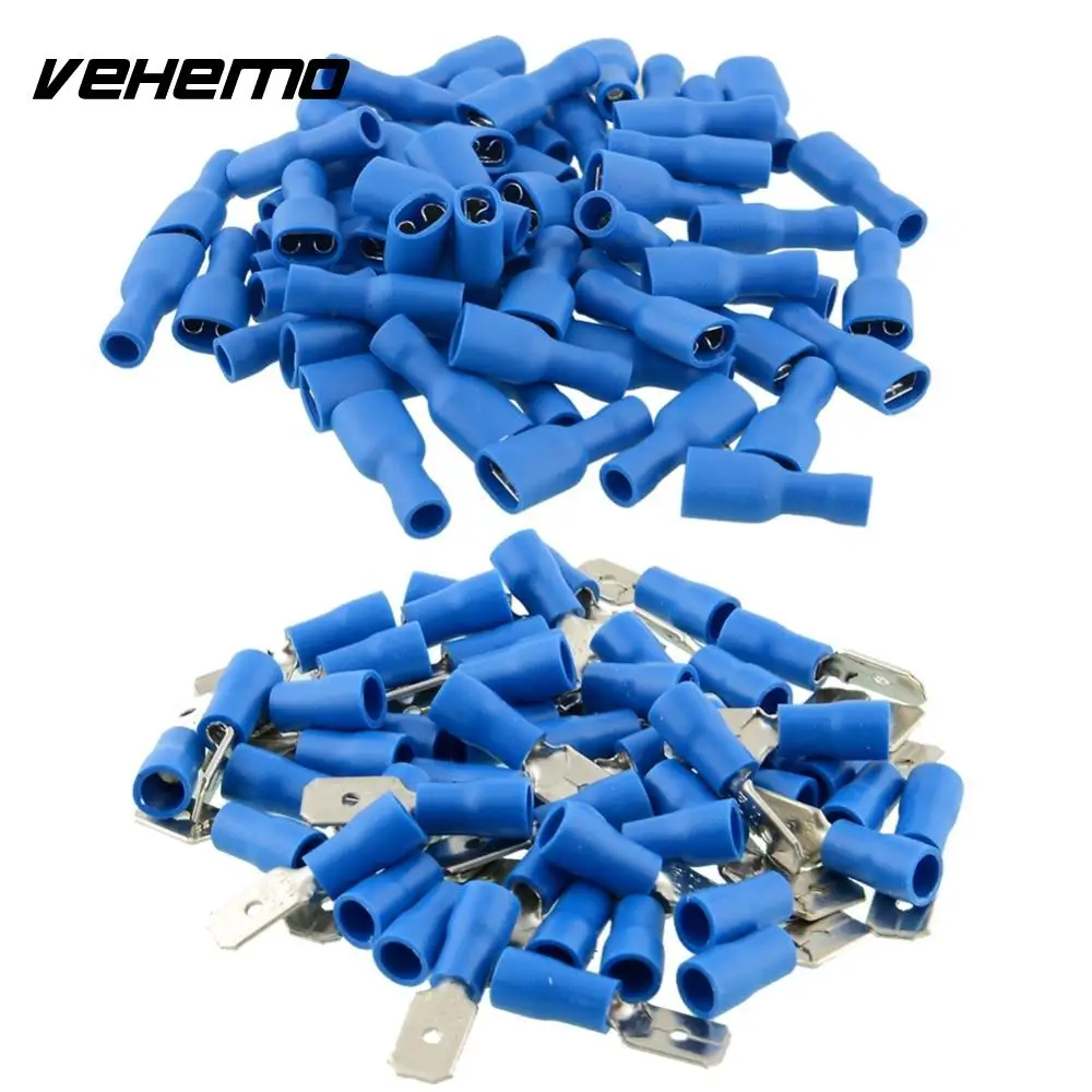 Vehemo 100x Blue Insulated Spade Electrical Crimp Wire Cable Connector Terminal Kitin Fuses
