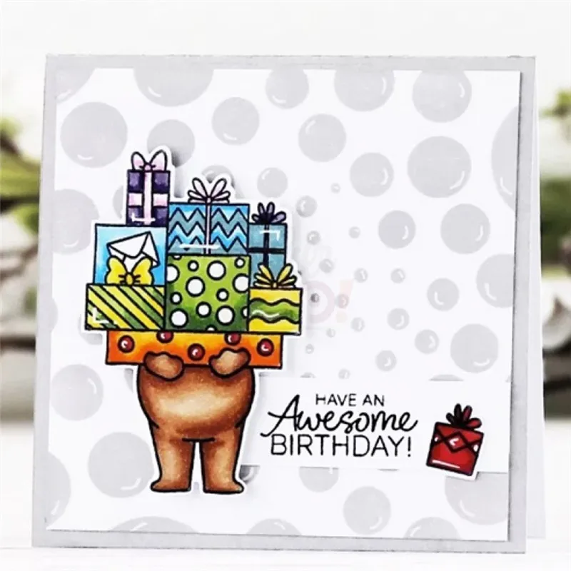 

Naifumodo Stamps with Dies Bear Gifts for DIY Scrapbooking Animal Ballon Card Making New Crafts Metal Cutting Dies Clear Stamp