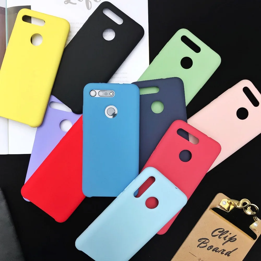 

Matte Case For Huawei Honor 10 V10 V20 Soft Cover Fashion Liquid Silicone Shell Shockproof Anti-Drop Plain Pink Red Yellow White