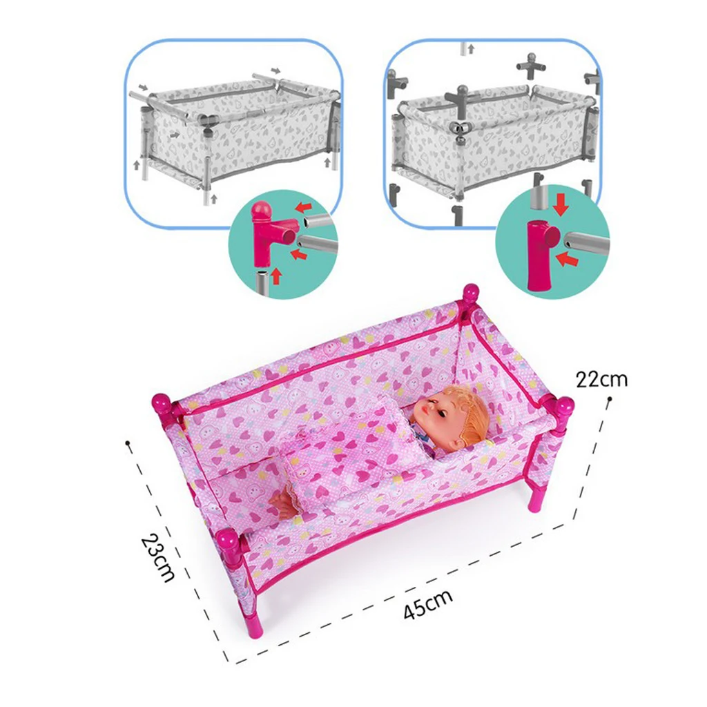 Nursery Room Furniture Decor - ABS Baby Doll Crib Bed for 9-12inch Reborn Doll for Mellchan Doll Accessories