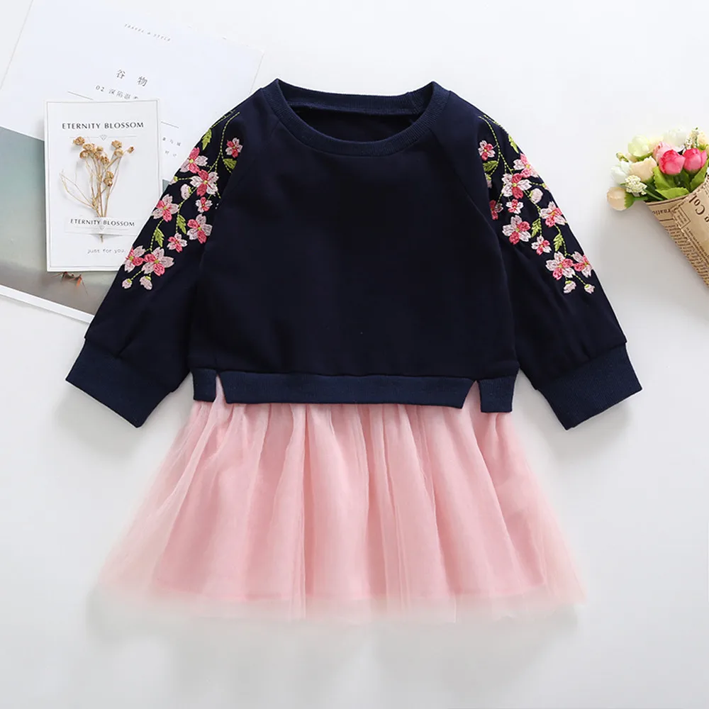 

Kids Girls Princess Cute 2019 Dress Flower Embroidery Patchwork Tutu Tulle Party Kids Dresses For Girls Princess Children Dress