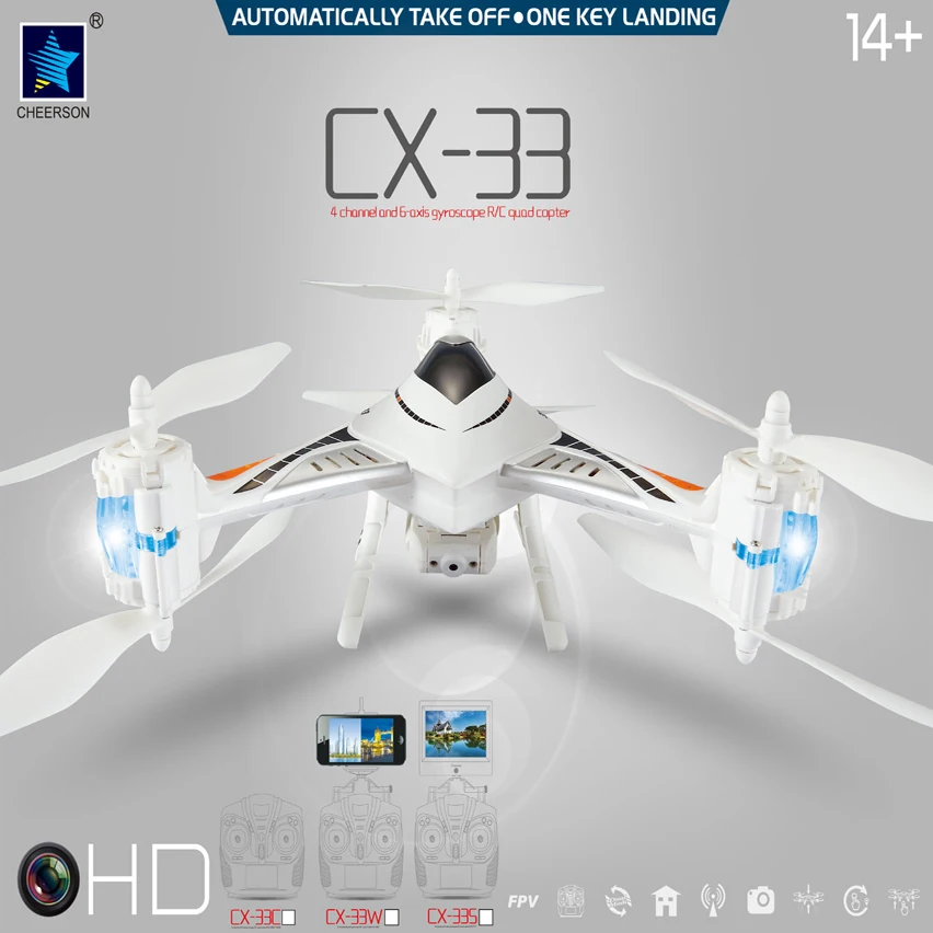 

Cheerson CX-33 CX33 CX33C CX33S CX33W 4CH 6-axis 2.4GHz RC Quadcopter With 720P HD Camera RC Helicopter Professional Drones