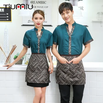 

Themed Restaurant Waiter Uniform Summer Short-sleeved Western Restaurant Hotel Cafe Hot Pot Food Service Waitress V-Neck Shirt