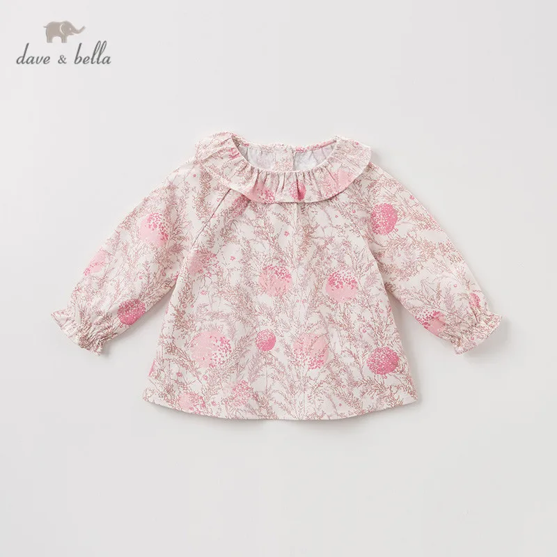 DB11752 dave bella spring autumn baby girls cute print shirts infant toddler cotton tops children high quality clothes