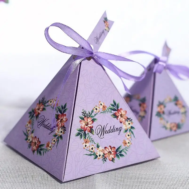 

30pcs/lot Wedding Candy Box Gift Box Pyramid Candy Wrapping Paper Gift Box Event Party Supplies Wedding Decoration