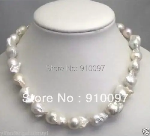 free shipping >>>SOUTH SEA WHITE BAROQUE PEARL NECKLACE 18" AAA+