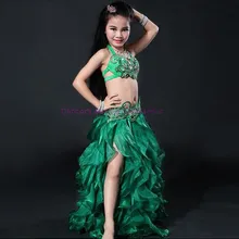 Новое поступление, танцевальные костюмы для девочек, топ+ гофрированная юбка, 2 предмета, комплект для танца живота для девочек, костюмы для танца живота