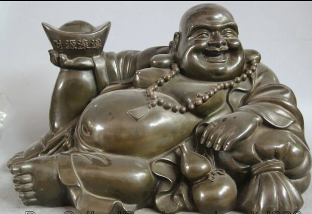 

JP S62 17 Chinese Buddhism Bronze calabash Seat Happy Laugh Maitreya Buddha Statue