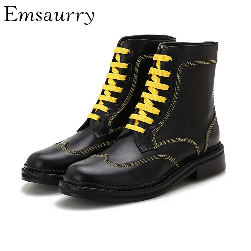 

Short Booties Spring Autumn 2018 New Arrival Boots Women Leather Britsh Style Martin Boots Cross-tied Ankle Boots