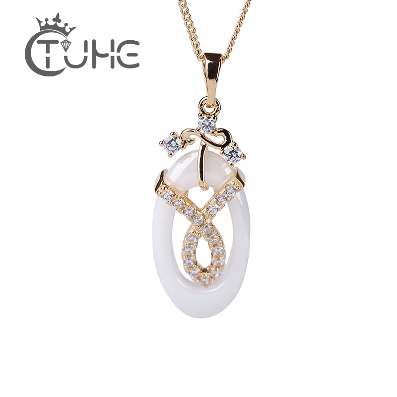 

585 Gold Crystal Pendant Necklace Bling AA Australia Rhinestone Gold Cross Lover Ceramic Necklace Jewelry for Women Wedding Gift