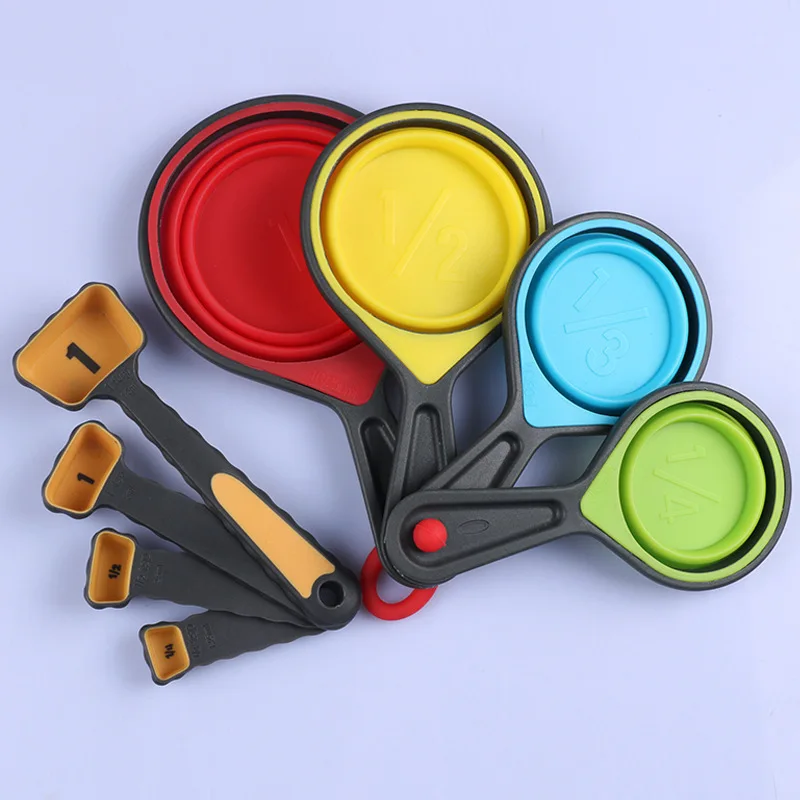 

4/8pcs Silicone Folding Measuring Spoons Set Cake Baking Flour Measuring Cups Coffee Tea Sugar Spoons Home Kitchen Cooking Tools