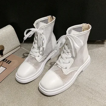 

2019 autumn new fashion simple solid color mesh breathable Martin boots women trend comfortable casual women's boots