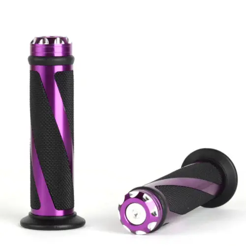 Purple Aluminum Grained Rubber Motorcycle Handlebar Hand Grips 7/8