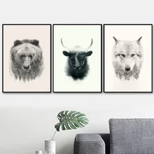 Bull Bear Wolf Abstract Nature Forest Nordic Poster And Prints Wall Art Canvas Painting Wall Pictures For Living Room Home Decor