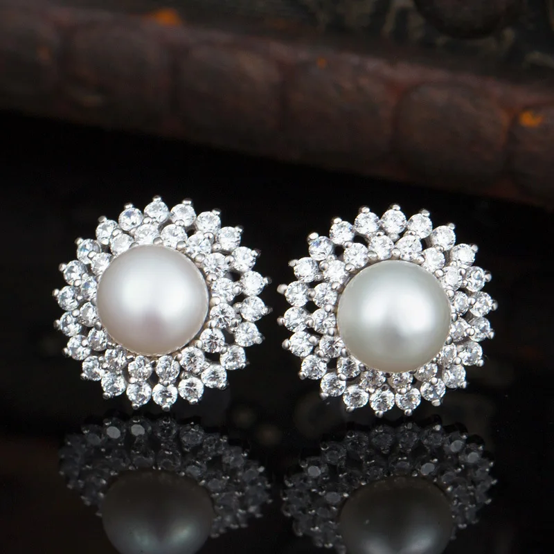 Natural Pearl Earrings Silver 925 Sterling Freshwater Pearl Earrings