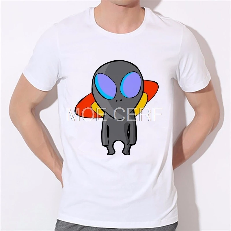 

New Cartoon alien Men Tshirt Alien UFO Enthusiasts Pocket Print Funny Casual Hipster White Big Boy t-Shirt 86N-5#